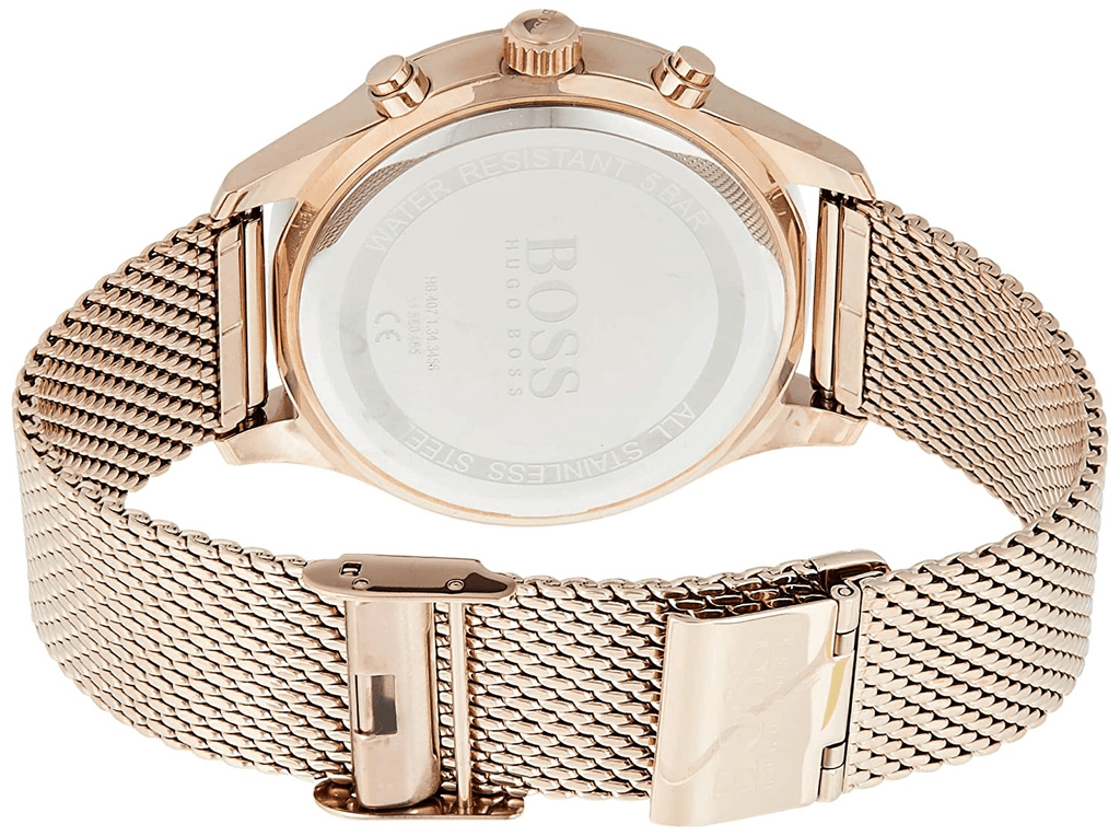 Hugo Boss Companion Chronograph Black Dial Rose Gold Steel Strap Watch For Men - 1513548