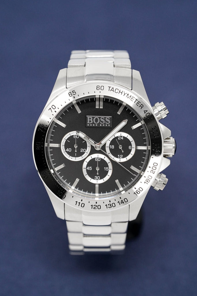 Hugo Boss Ikon Black Dial Silver Steel Strap Watch for Men - 1512965