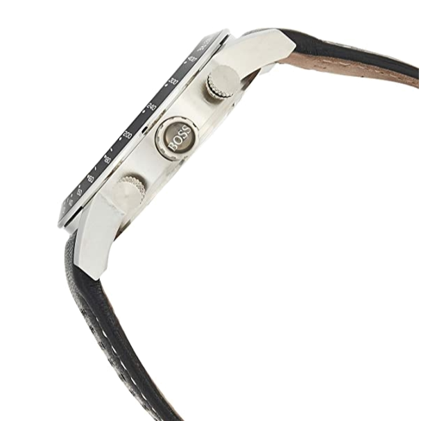 Hugo Boss Rafale Chronograph Quartz Silver Dial Black Leather Strap Watch For Men - 1513403