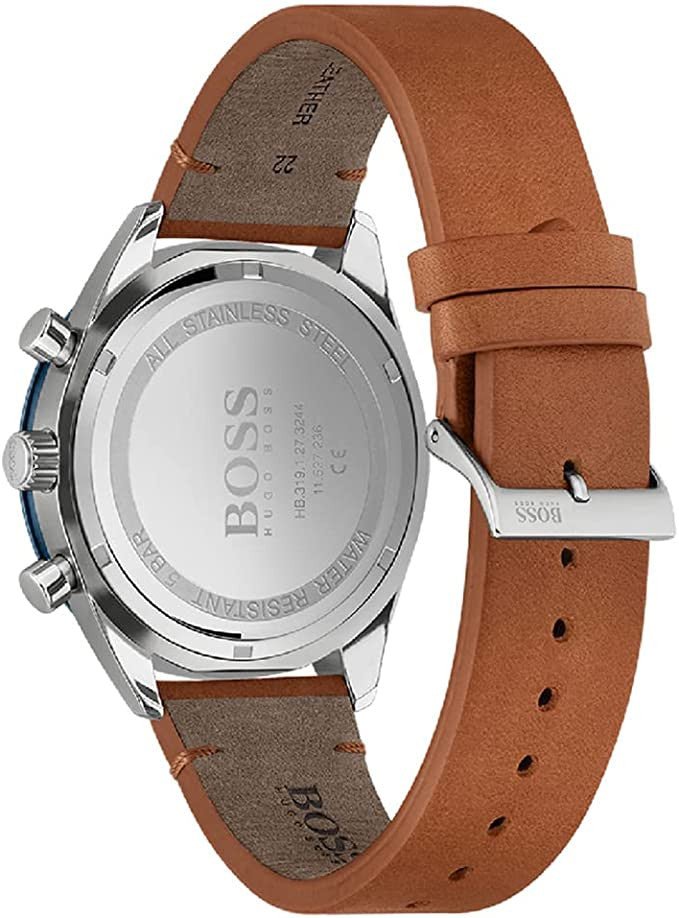 Hugo Boss Santiago Blue Dial Brown Leather Strap Watch for Men - 1513860