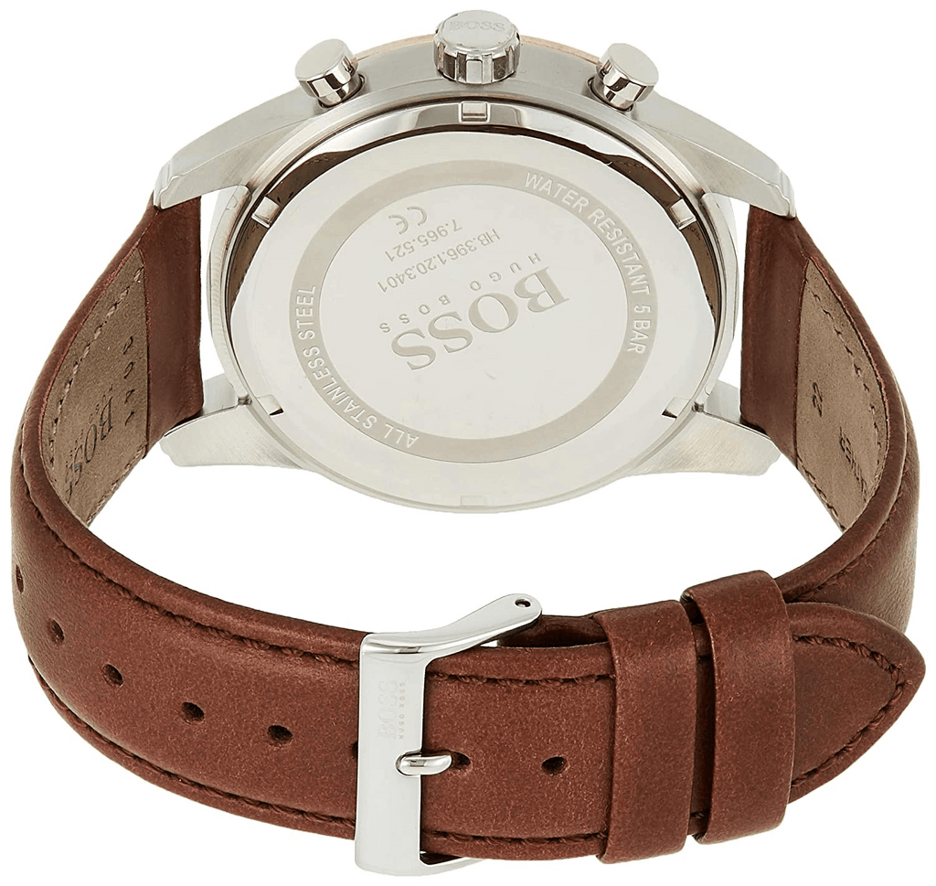 Hugo Boss Skymaster White Dial Brown Leather Strap Watch for Men - 1513786