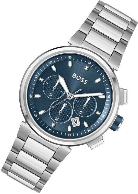 Hugo Boss One Chronograph Blue Dial Silver Steel Strap Watch For Men - 1513999