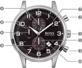 Hugo Boss Aeroliner Chronograph Black Dial Silver Steel Strap Watch For Men - 1512446