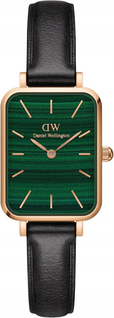 Daniel Wellington Quadro Pressed Sheffield Green Dial Black Leather Strap Watch For Women - DW00100439