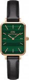 Daniel Wellington Quadro Pressed Sheffield Green Dial Black Leather Strap Watch For Women - DW00100439
