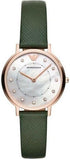 Emporio Armani Mother of Pearl Dial Green Leather Strap Watch For Women - AR11150