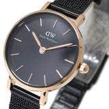 Daniel Wellington Classic Petite Pressed Ashfield Black Dial Black Mesh Bracelet Watch For Women - DW00100441