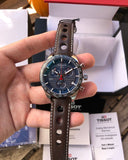 Tissot PRS 516 Chronograph Blue Dial Brown Leather Strap Watch For Men - T100.417.16.041.00