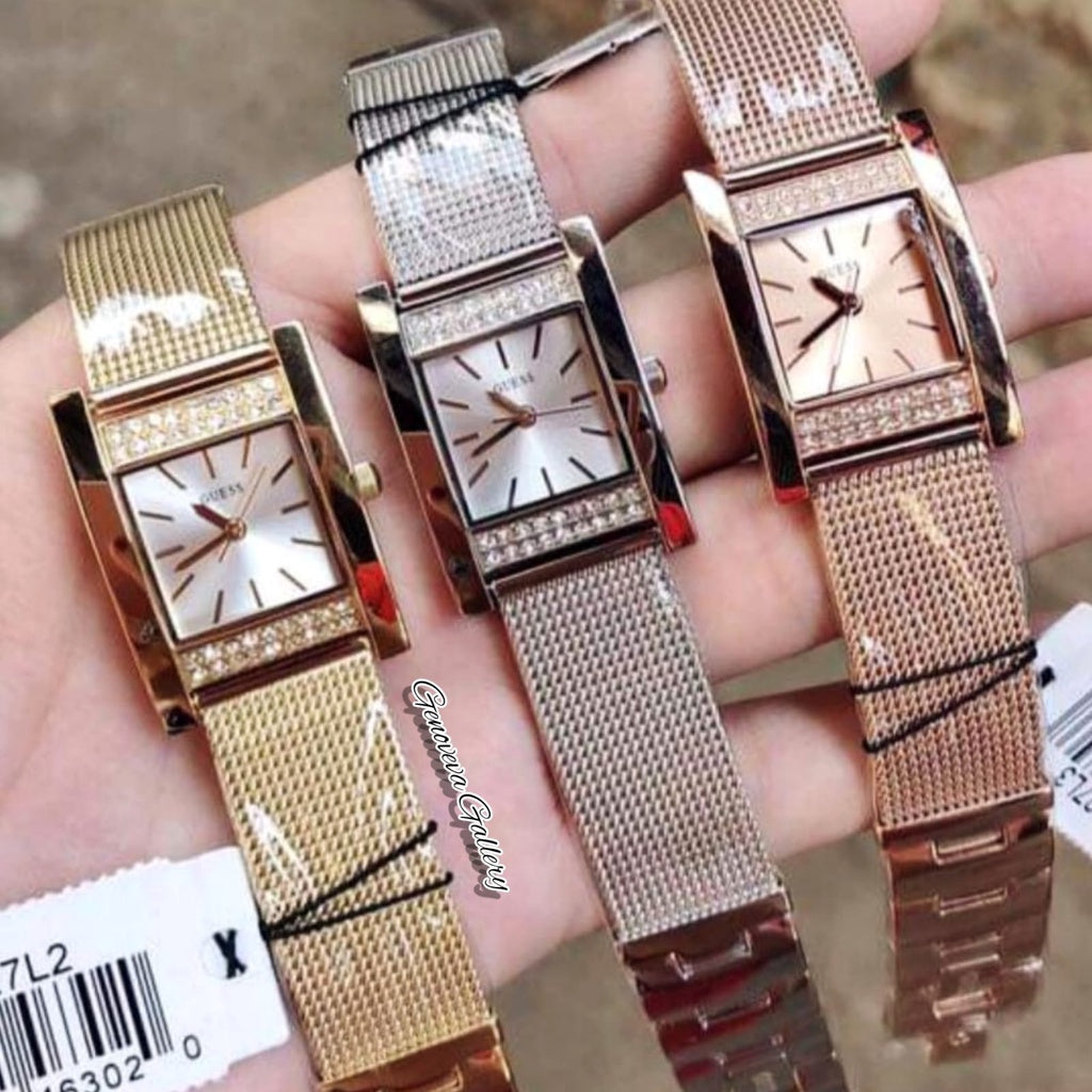 Guess Nouveau Diamonds Rose Gold Dial Rose Gold Mesh Bracelet Watch for Women - W0127L3