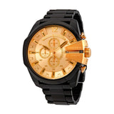 Diesel Mega Chief Chronograph Gold Dial Black Steel Strap Watch For Men - DZ4485