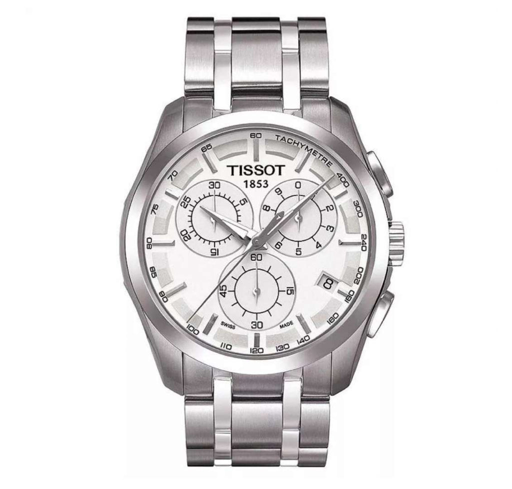 Tissot T Classic Couturier Chronograph White Dial Silver Steel Strap Watch For Men - T101.617.11.031.00