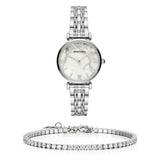 Emporio Armani Gianni T Bar White Marble Dial Silver Steel Strap Watch For Women - AR11170