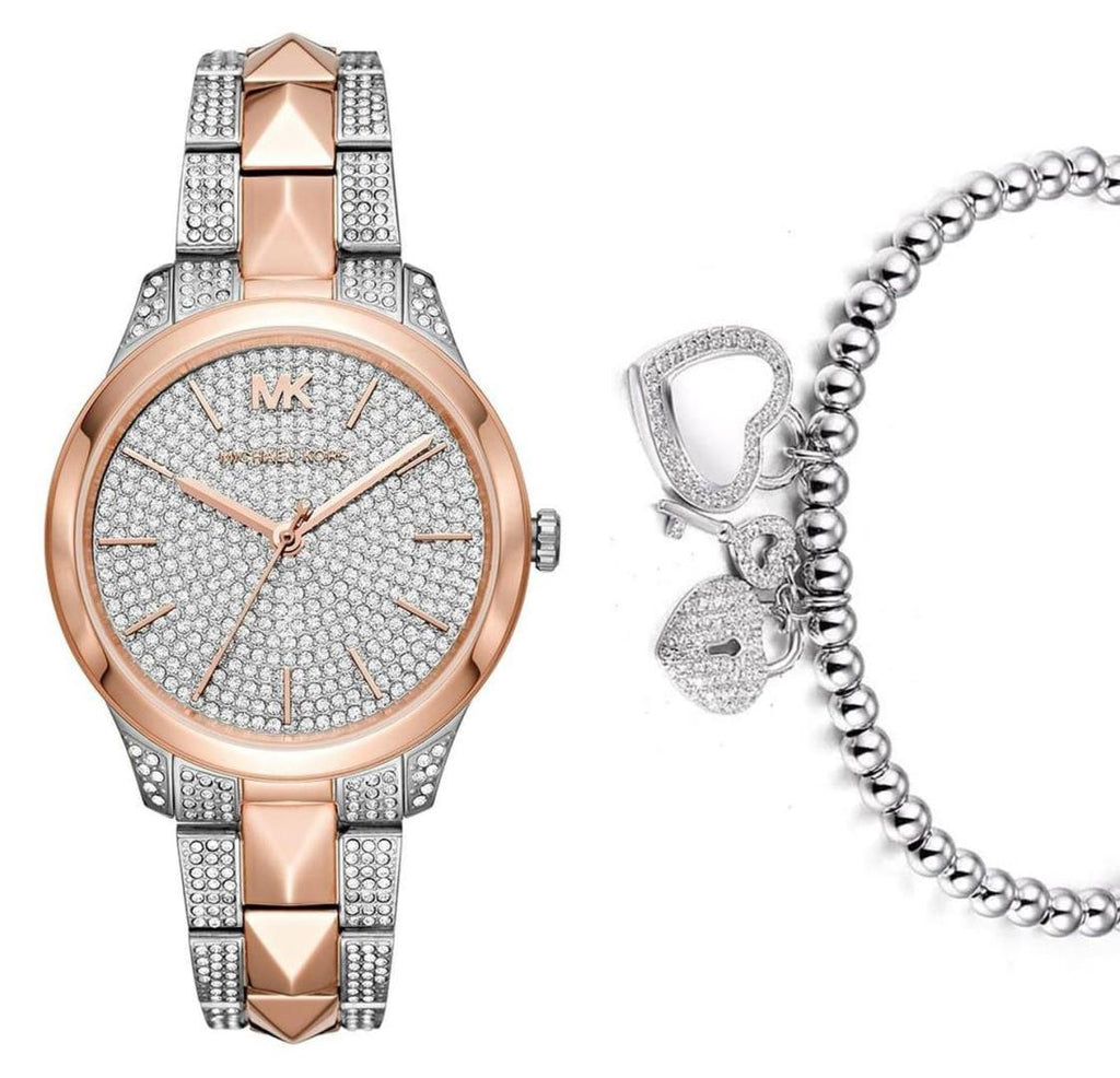Michael Kors Runway Mercer Crystals Silver Dial Two Tone Steel Strap Watch For Women - MK6716