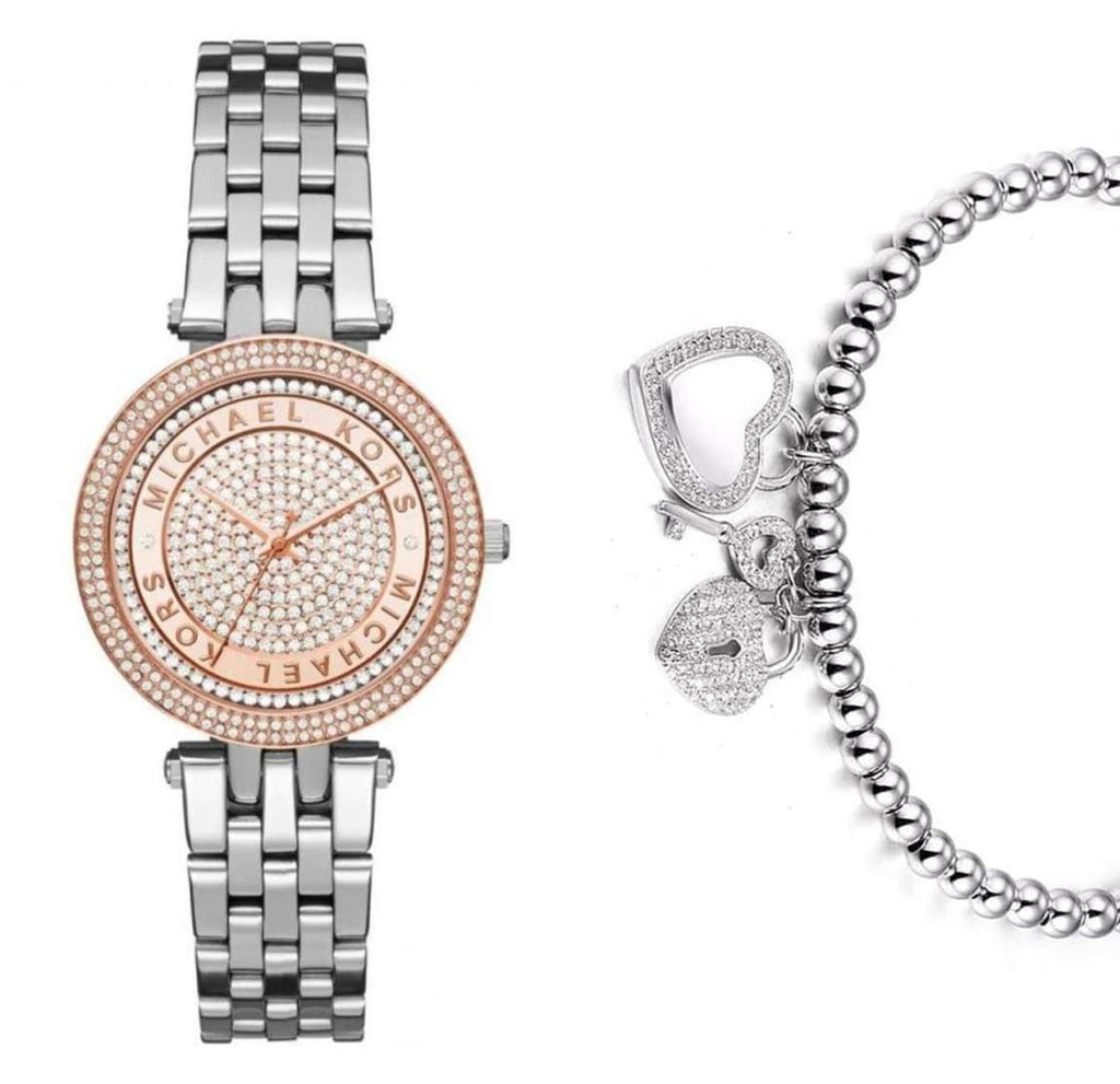 Michael Kors Darci Rose Gold Dial Silver Steel Strap Watch for Women - MK3446