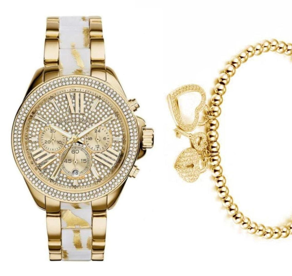 Michael Kors Wren Diamonds Gold  Dial Two Tone Steel Strap Watch for Women - MK6157