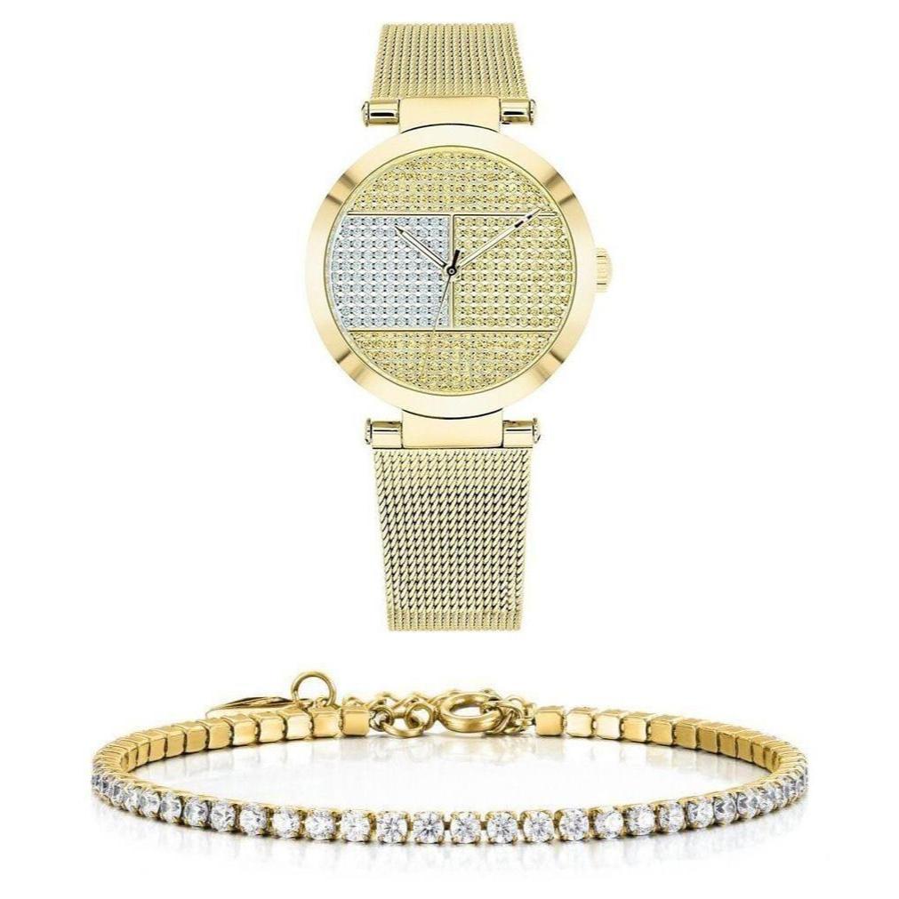 Tommy Hilfiger Lynn Quartz Gold Dial Gold Mesh Bracelet Watch For Women - 1781867