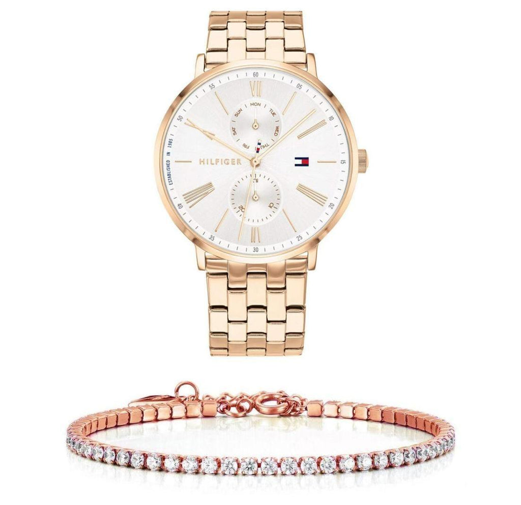 Tommy Hilfiger Jenna Quartz White Dial Rose Gold Steel Strap Watch for Women - 1782070