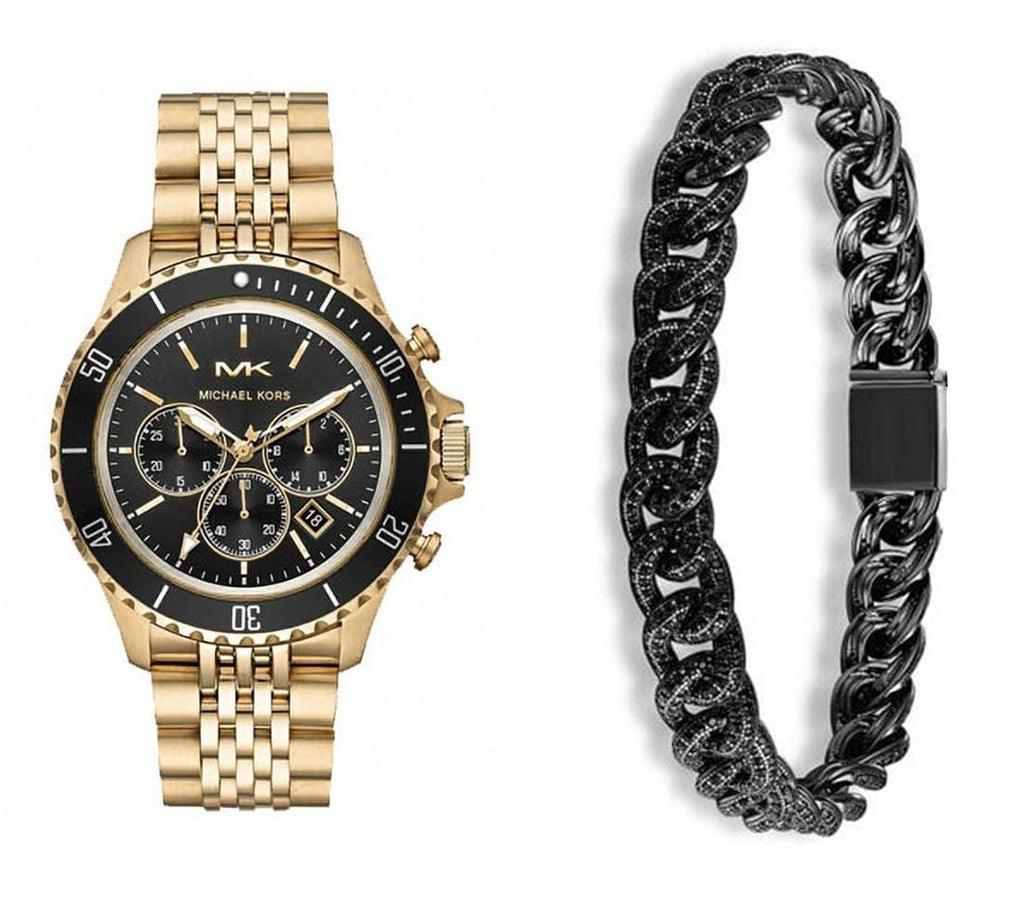 Michael Kors Bayville Chronograph Black Dial Gold Steel Strap Watch For Men - MK8726