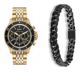 Michael Kors Bayville Chronograph Black Dial Gold Steel Strap Watch For Men - MK8726