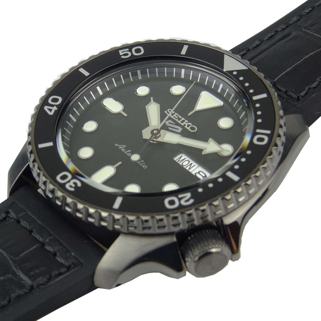 Seiko 5 Sport Automatic Black Dial Black Silicone Strap Watch For Men - SRPD65K3