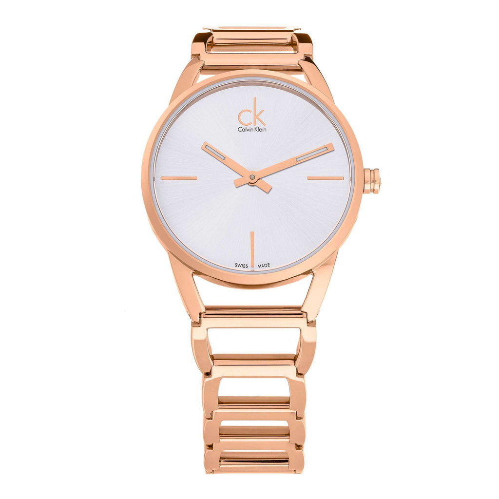 Calvin Klein Stately White Dial Rose Gold Steel Strap Watch for Women - K3G23626