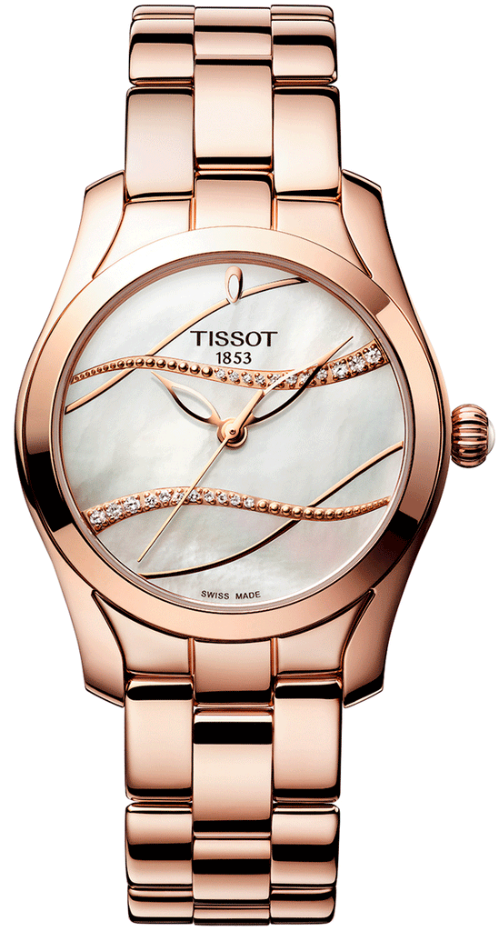 Tissot T Wave T Lady Mother of Pearl Dial Rose Gold Steel Strap Watch For Women - T112.210.33.111.00