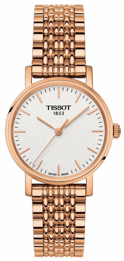 Tissot T Classic Everytime Small White Dial Rose Gold Mesh Bracelet Watch For Women - T109.210.33.031.00