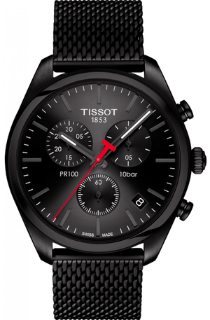 Tissot T Classic PR 100 Chronograph Black Dial Black Mesh Bracelet Watch For Men - T101.417.33.051.00