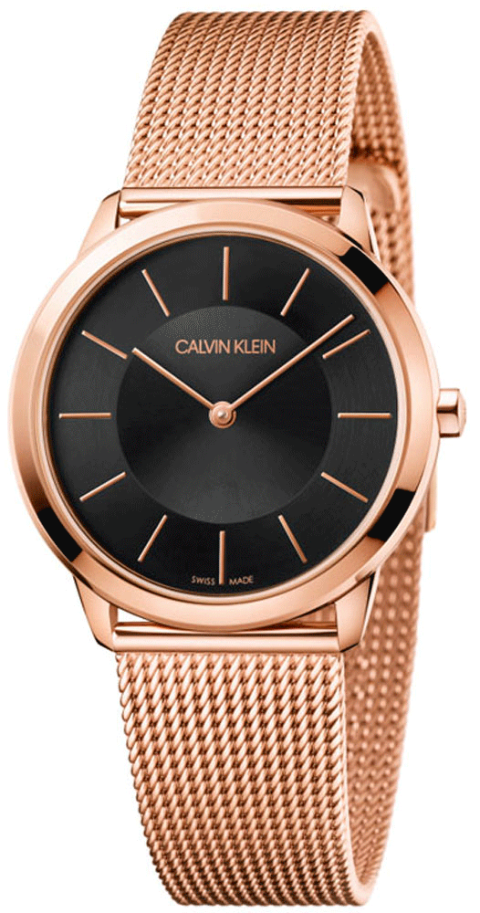 Calvin Klein Minimal Black Dial Rose Gold Mesh Bracelet Watch for Women - K3M2262Y