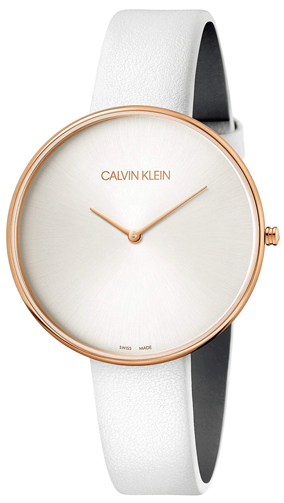 Calvin Klein Full Moon White Dial White Leather Strap Watch for Women - K8Y236L6