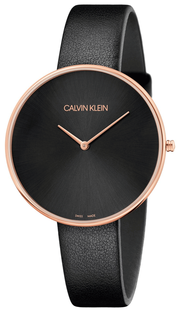 Calvin Klein Full Moon Black Dial Black Leather Strap Watch for Women - K8Y236C1