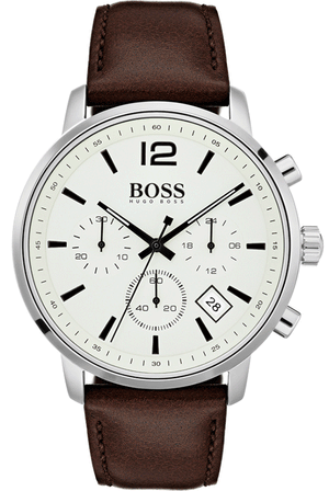 Hugo Boss Attitude White Dial Brown Leather Strap Watch for Men - 1513609