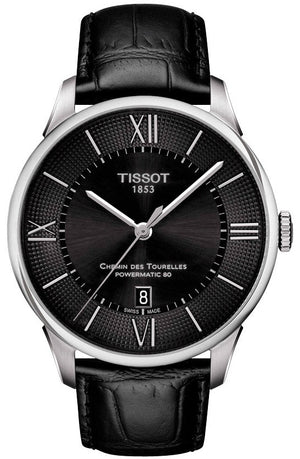 Tissot Chemin Des Tourelles Powermatic 80 Black Dial Black Leather Strap Watch For Men - T099.407.16.058.00
