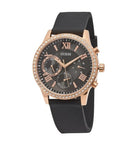 Guess Solar 40mm Black & Rose Gold Dial Black Rubber Strap Watch For Women - W1135L4