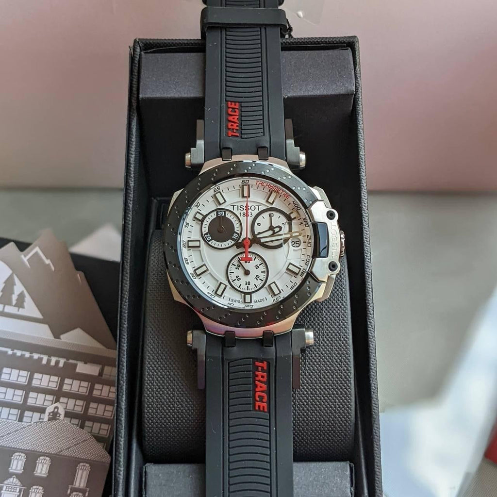 Tissot T Race Chronograph White Dial Black Silicone Strap Watch For Men - T115.417.27.011.00