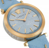 Versace V-Twist Blue Dial Blue Leather Strap Watch for Women - VELS00319