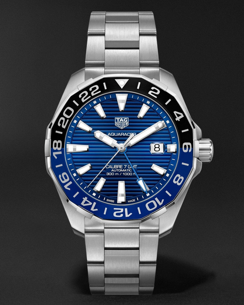 Tag Heuer Aquaracer GMT Calibre 6 Automatic Blue Dial Silver Steel Strap Watch for Men - WAY201T.BA0927