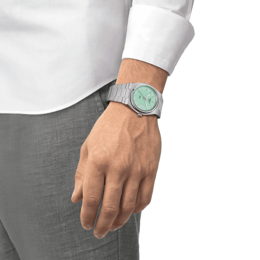 Tissot PRX Quartz Light Green Dial Silver Steel Strap Watch for Men - T137.410.11.091.01