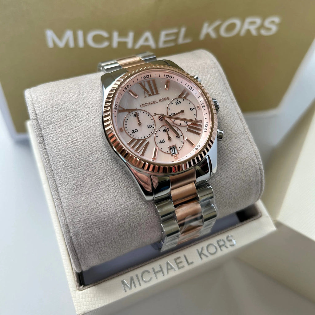 Michael Kors Lexington Chronograph Rose Gold Dial Two Tone Steel Strap Watch For Women - MK7219