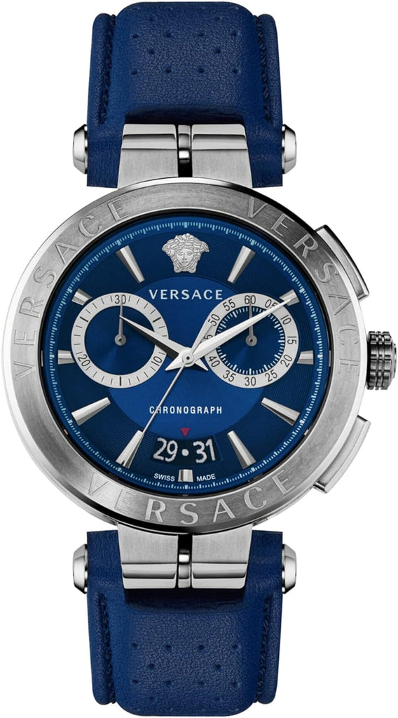 Versace Aion Chronograph Blue Dial Blue Leather Strap Watch for Men - VE1D01220