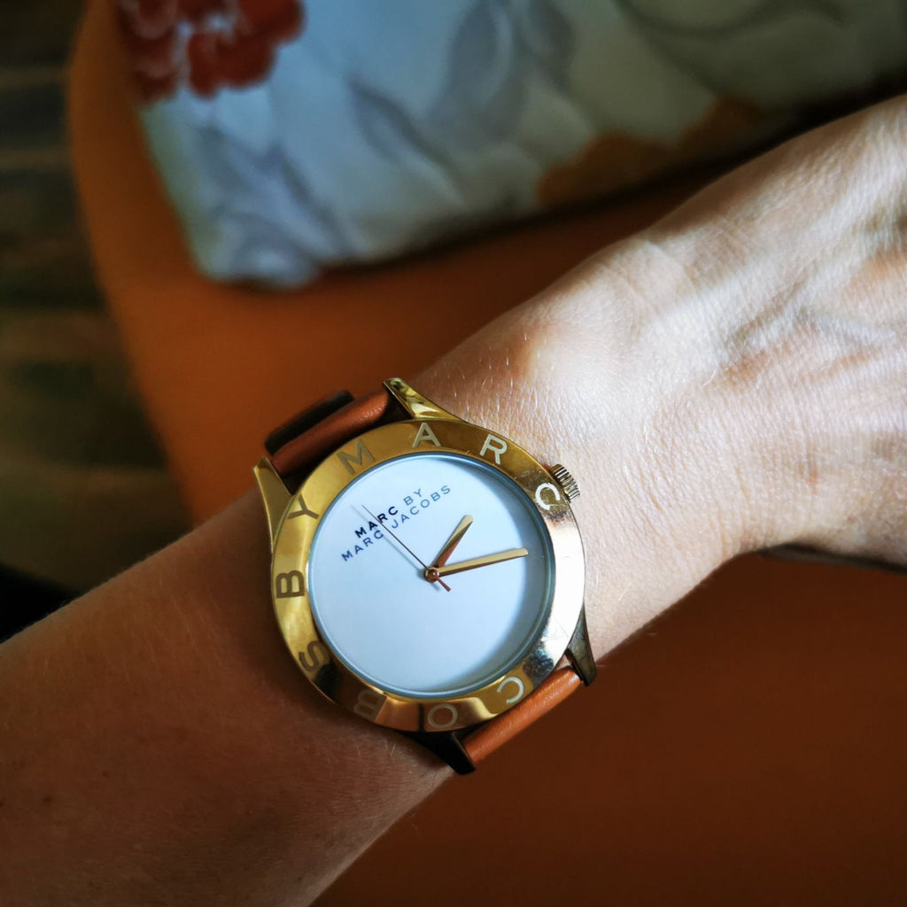 Marc Jacobs Blade White Dial Brown Leather Strap Watch for Women - MBM1218