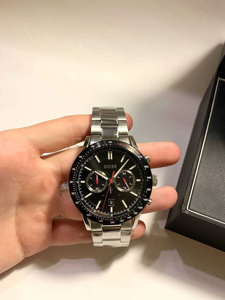 Hugo Boss Allure Chronograph Black Dial Silver Steel Strap Watch for Men - 1513922