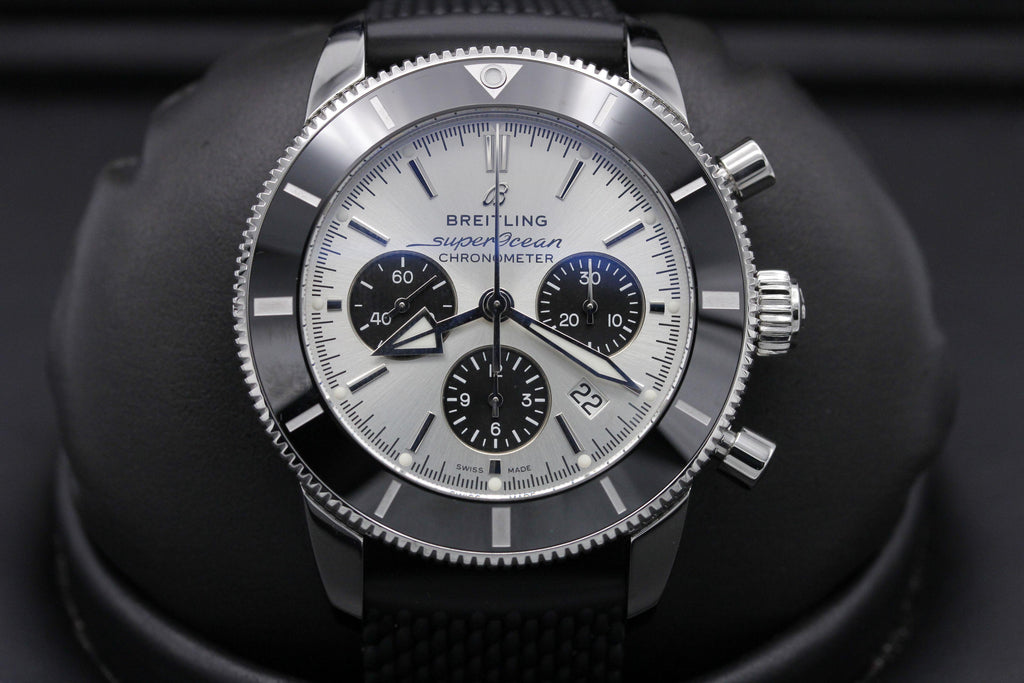 Breitling Superocean Heritage B01 Chronograph 44 Silver Dial Black Mesh Bracelet Watch for Men - AB0162121G1S1