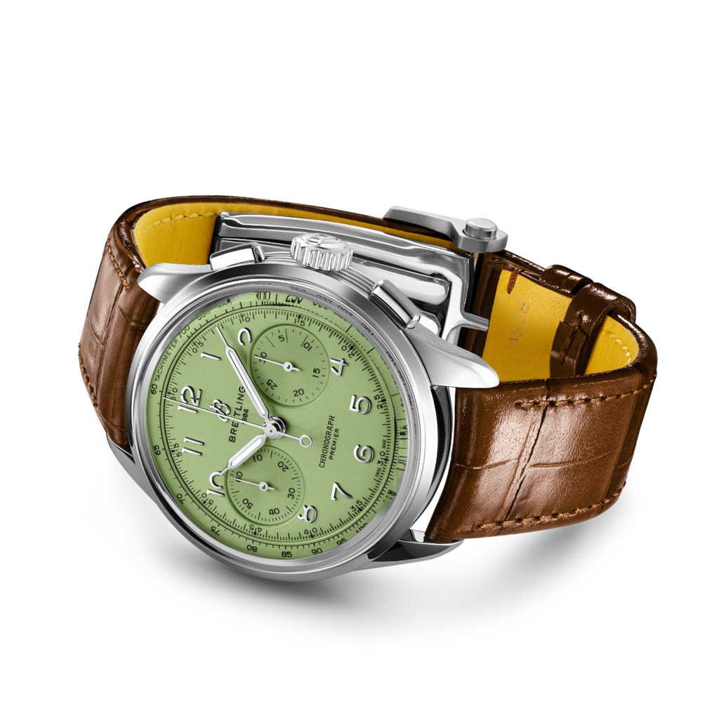 Breitling Premier B09 Chronograph 40 Green Dial Brown Leather Strap Watch for Men - AB0930D31L1P1