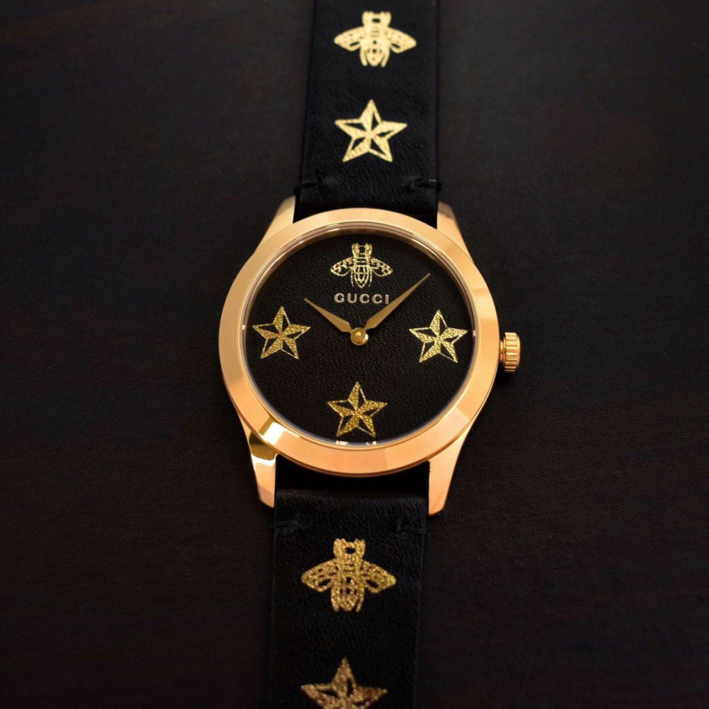 Gucci G-Timeless Black Dial Black Leather Strap Watch For Women - YA1264055