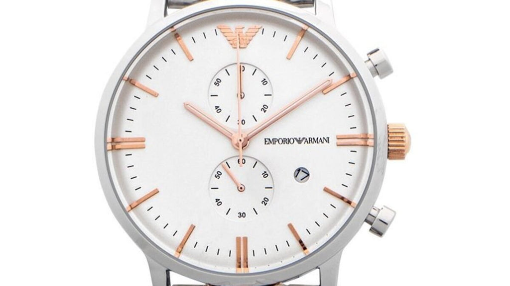 Emporio Armani Chronograph White Dial Two Tone Steel Strap Watch For Men - AR0399