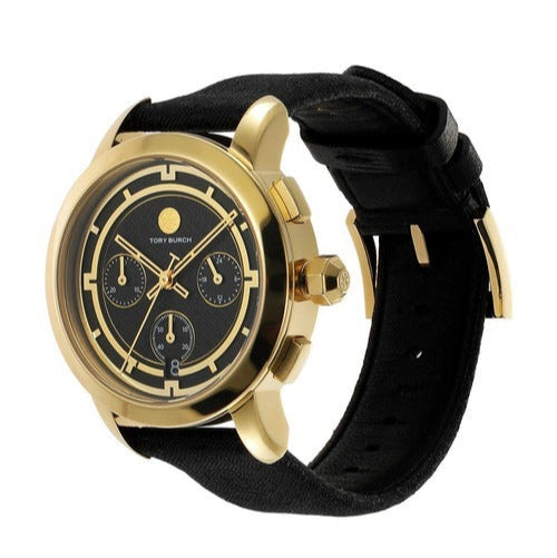 Tory Burch The Tory Chronograph Black Dial Black Leather Strap Watch for Women - TBW1055