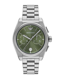 Emporio Armani Federico Chronograph Green Dial Silver Steel Strap Watch for Men - AR11640