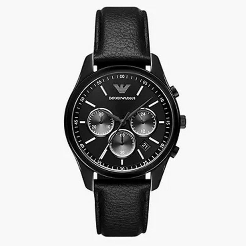 Emporio Armani Antonio Chronograph Black Dial Black Leather Strap Watch for Men - AR11583