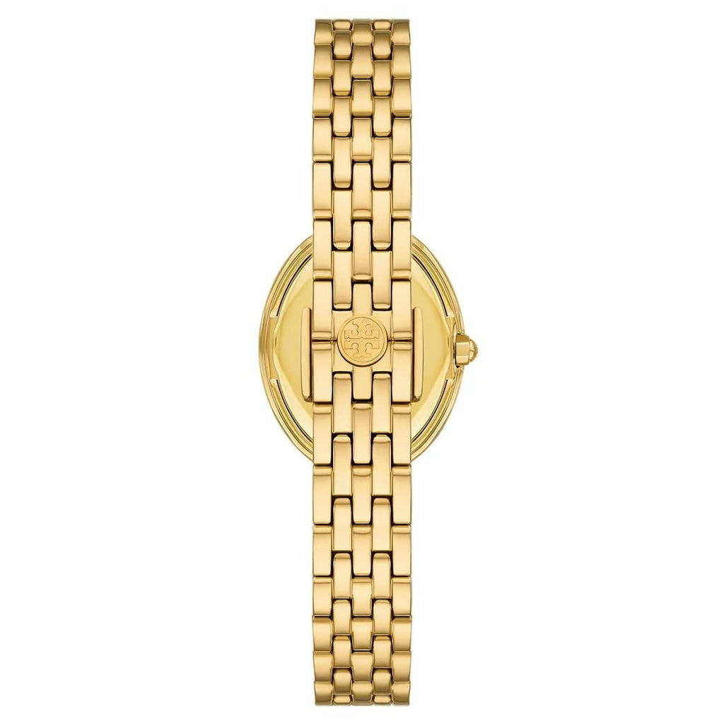 Tory Burch Oval White Dial Gold Steel Strap Watch for Women - TBW6032